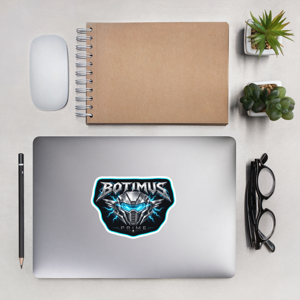 Chrome Metal sticker on a laptop, desk flat lay