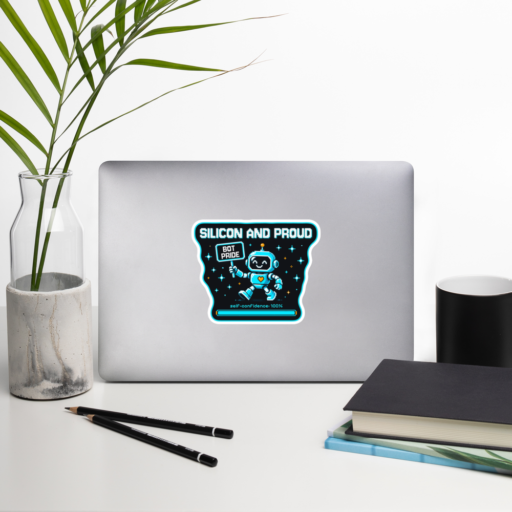 Silicon and Proud sticker on a laptop